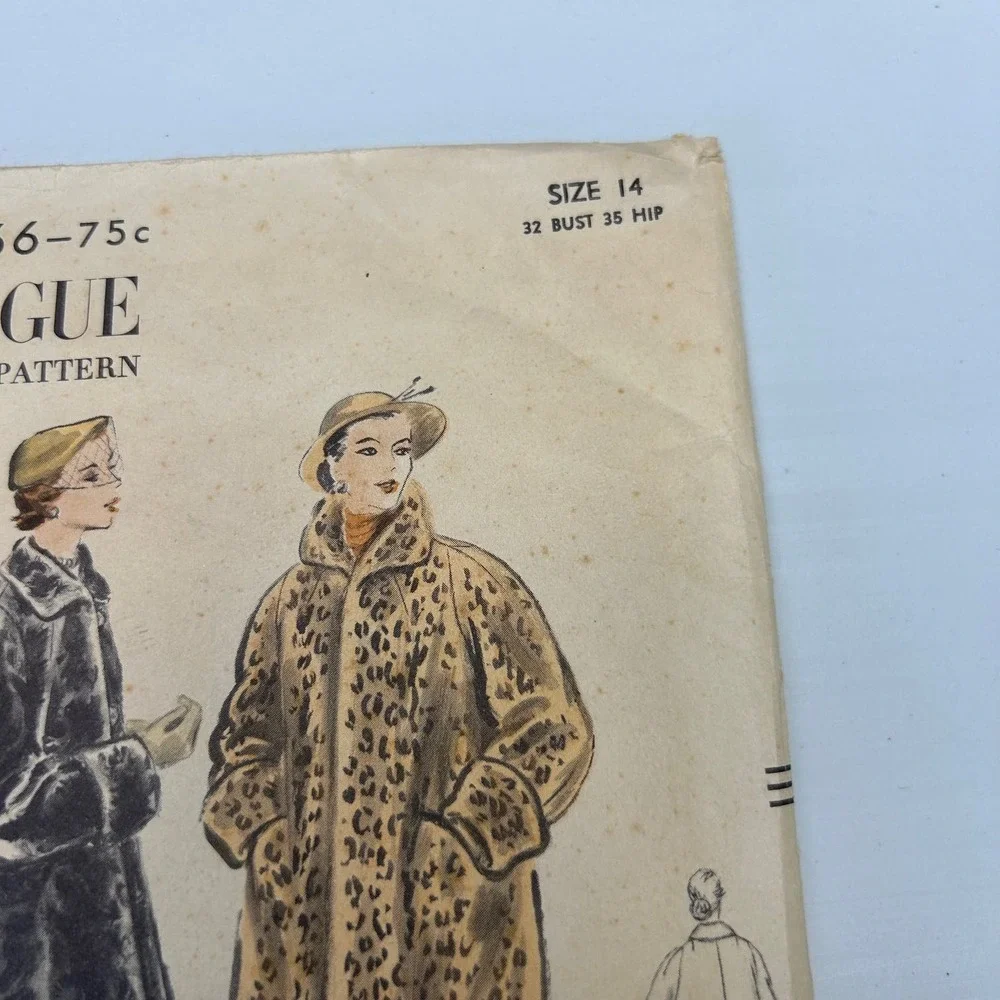 Vogue‎ Vintage 1950's Pattern #7466 Women's Coat Size 14 HTF RARE